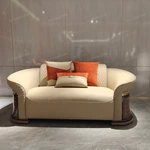 Curved Luxury Sofa Set with Diamond Quilted Craftsmanship, High-Gloss Natural Burl Wood Veneer & Gold Stainless Steel Accents